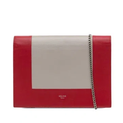 Pre-owned Celine Calf Leather Leather Frame Wallet On Chain In Red