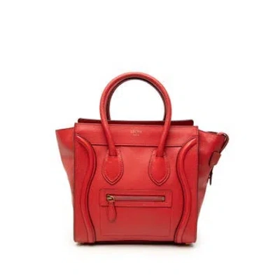 Pre-owned Celine Calf Leather Micro Calfskin Luggage Tote In Red