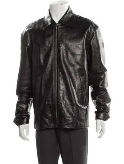 Pre-owned Celine Calf Leather Moto Jacket In Gray