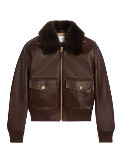 Celine Dark Brown Aviator Calfskin Bomber Jacket