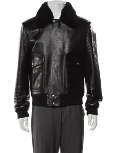 Pre-owned Celine Calfskin Bomber Jacket In Black