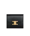 Celine Small Triomphe Wallet In Glossy Calfskin In Black