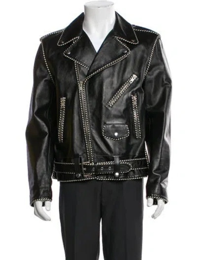 Pre-owned Celine Calfskin Moto Jacket In Black