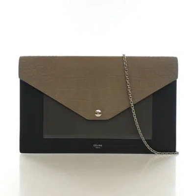 Pre-owned Celine Calfskin Pocket Envelope Wallet On Chain Large In Neutrals