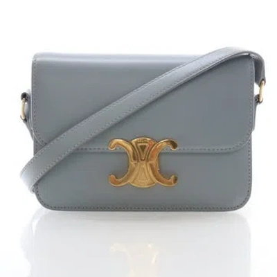 Pre-owned Celine Calfskin Triomphe Flap Bag Teen In Gray