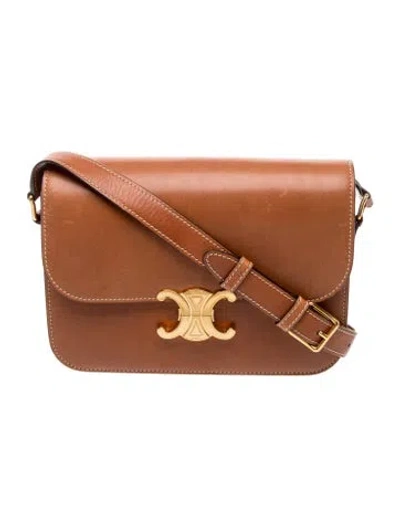 Pre-owned Celine Calfskin Triomphe Medium In Brown