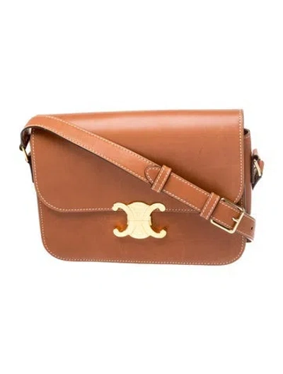 Pre-owned Celine Calfskin Triomphe Medium In Brown