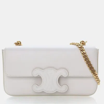 Pre-owned Celine Calfskin Triomphe Shoulder Bag In White