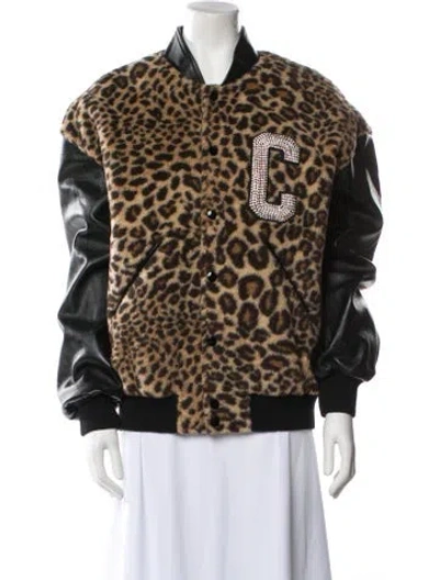 Pre-owned Celine Camel Hair Animal Print Bomber Jacket W/ Tags In Brown