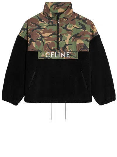 Celine Camouflage Bimaterial Jacket With  Print For Men In Black