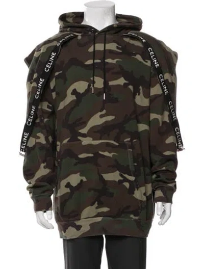 Pre-owned Celine Camouflage Print Mock Neck Hoodie W/ Tags In Green