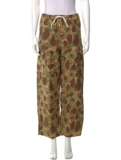 Pre-owned Celine Camouflage Print Straight Leg Pants In Green