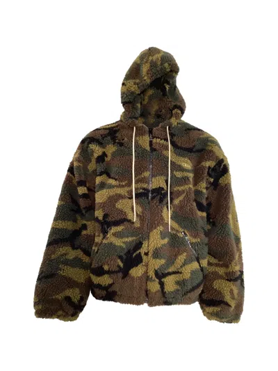 Pre-owned Celine Camouflage-print Zip-up Fleece Hoodie In Brown