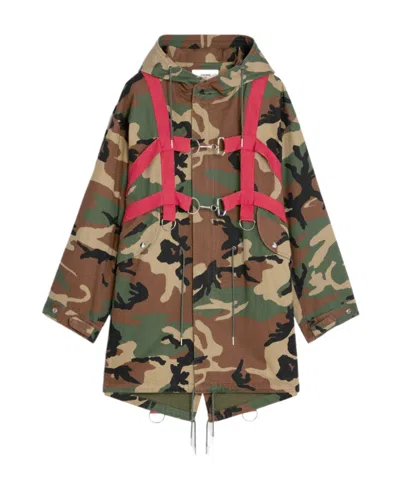 Celine Camouflage Strap Parker Coat In Brown