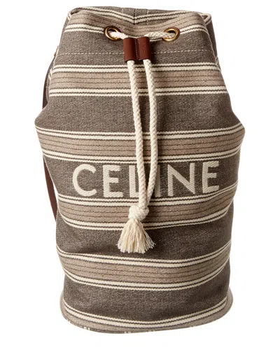 Celine Canvas Backpack In Brown