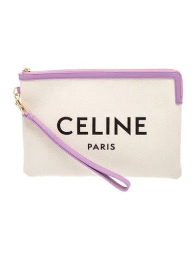 Pre-owned Celine Canvas Clutch In Neutral