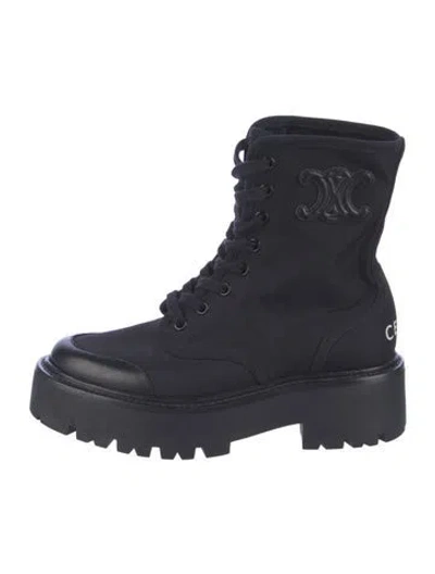 Pre-owned Celine Canvas Combat Boots In Black