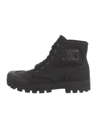 Pre-owned Celine Canvas Combat Boots In Black