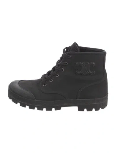 Pre-owned Celine Canvas Combat Boots In Black