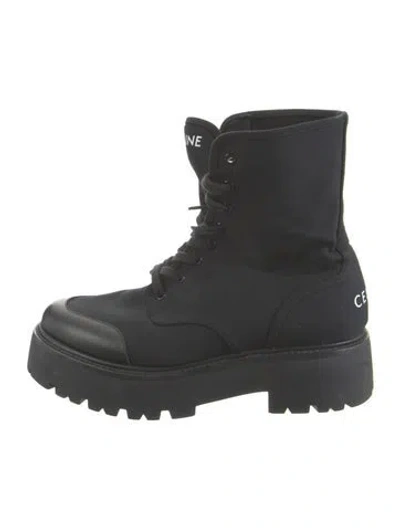 Pre-owned Celine Canvas Combat Boots In Black