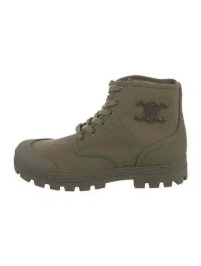 Pre-owned Celine Canvas Combat Boots In Green
