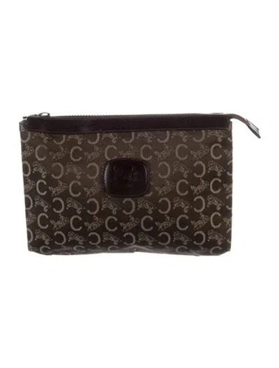 Pre-owned Celine Canvas Cosmetic Pouch In Brown