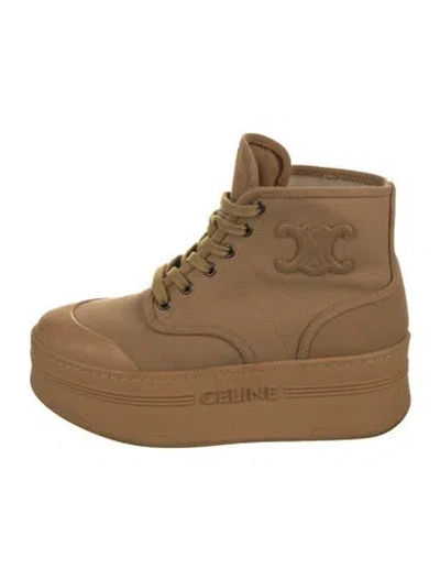 Pre-owned Celine Canvas Embroidered Accent Wedge Sneakers In Brown