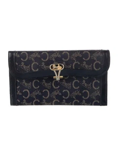 Pre-owned Celine Canvas Graphic Print Continental Wallet In Blue