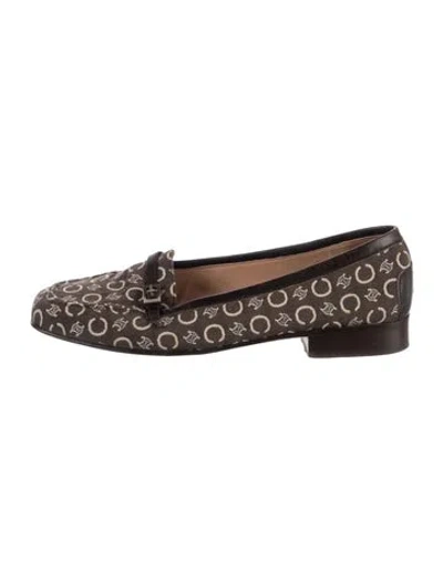 Pre-owned Celine Canvas Graphic Print Loafers In Brown