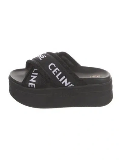 Pre-owned Celine Canvas Graphic Print Slides In Black