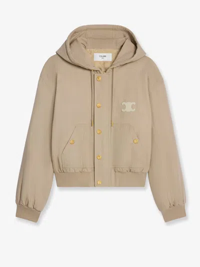 Celine Canvas Jacket With Triomphe Patch In Neutral