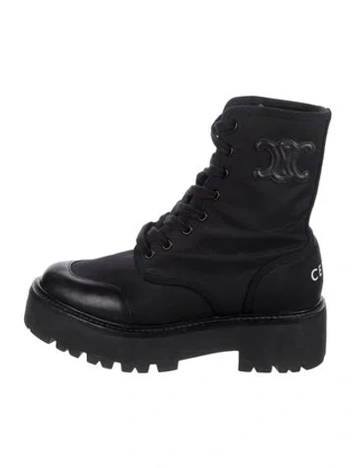 Pre-owned Celine Canvas Lace-up Boots In Black