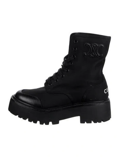Pre-owned Celine Canvas Lace-up Boots In Black