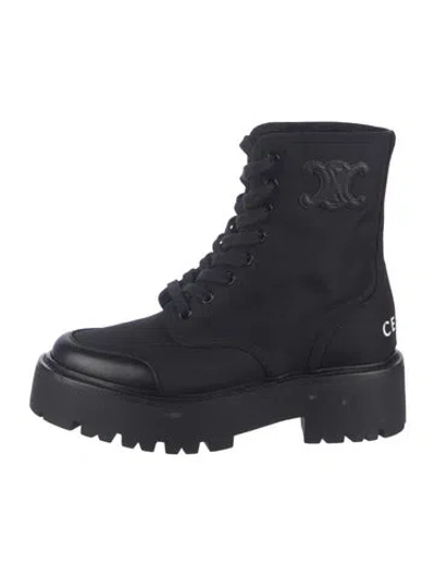 Pre-owned Celine Canvas Lace-up Boots In Black