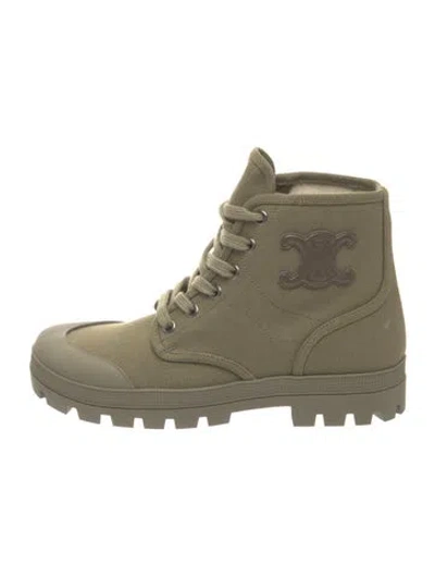 Pre-owned Celine Canvas Lace-up Boots In Green