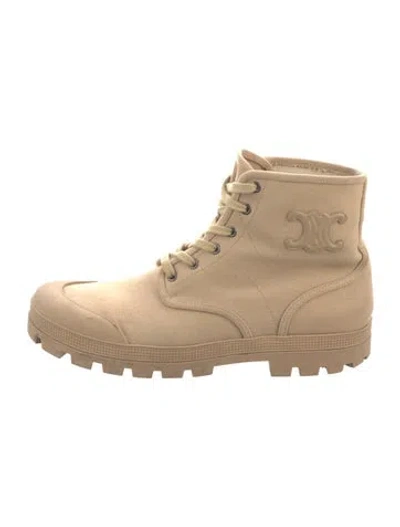 Pre-owned Celine Canvas Lace-up Boots In Neutral