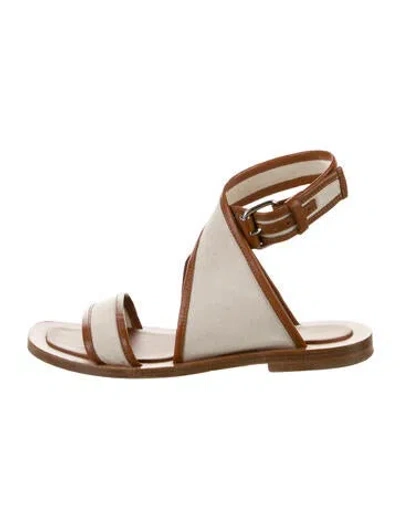 Pre-owned Celine Canvas Leather Trim Embellishment Sandals In Neutral