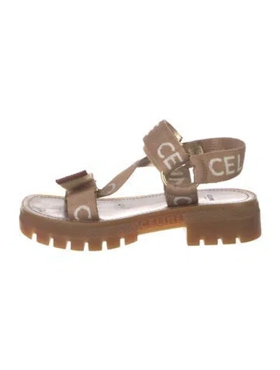 Pre-owned Celine Canvas Leather Trim Embellishment Sandals In Neutral
