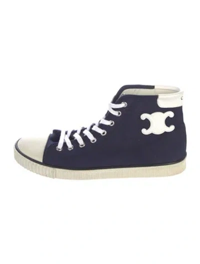 Pre-owned Celine Canvas Leather Trim Embellishment Sneakers In Blue
