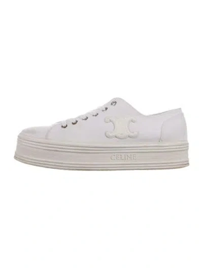 Pre-owned Celine Canvas Leather Trim Embellishment Sneakers In White