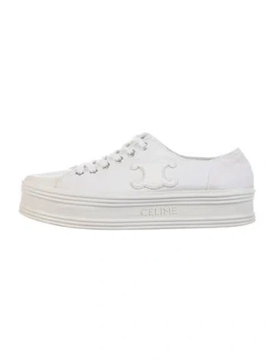 Pre-owned Celine Canvas Leather Trim Embellishment Sneakers In White