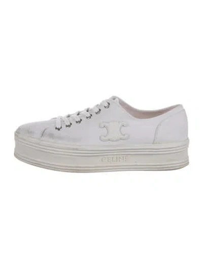 Pre-owned Celine Canvas Leather Trim Embellishment Sneakers In White