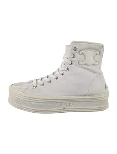 Pre-owned Celine Canvas Leather Trim Embellishment Sneakers In White