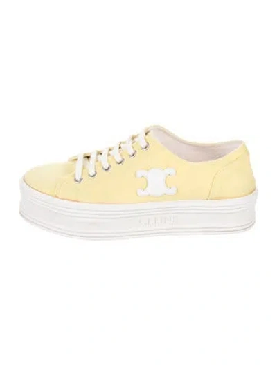 Pre-owned Celine Canvas Leather Trim Embellishment Sneakers In Yellow