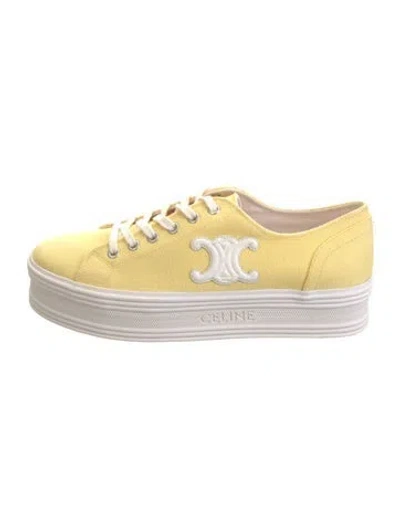 Pre-owned Celine Canvas Leather Trim Embellishment Sneakers In Yellow