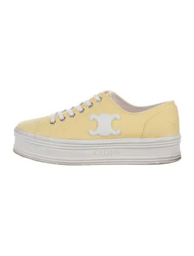 Pre-owned Celine Canvas Leather Trim Embellishment Sneakers In Yellow