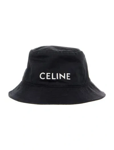 Pre-owned Celine Canvas Logo Bucket Hat In Black