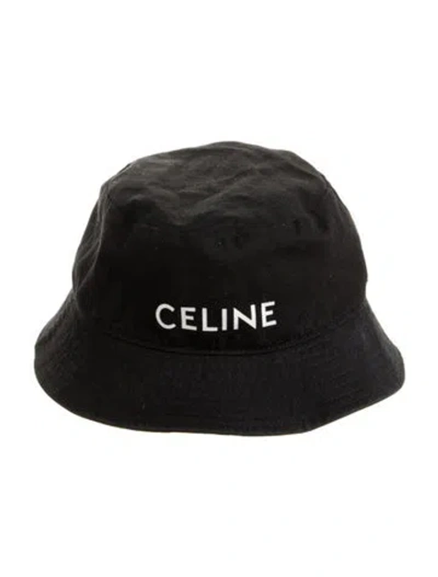 Pre-owned Celine Canvas Logo Bucket Hat In Black