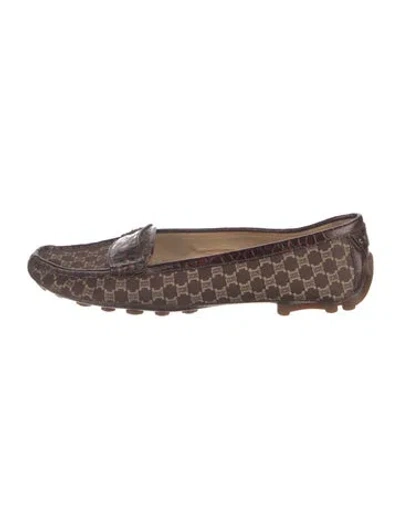 Pre-owned Celine Canvas Patterned Loafers In Brown