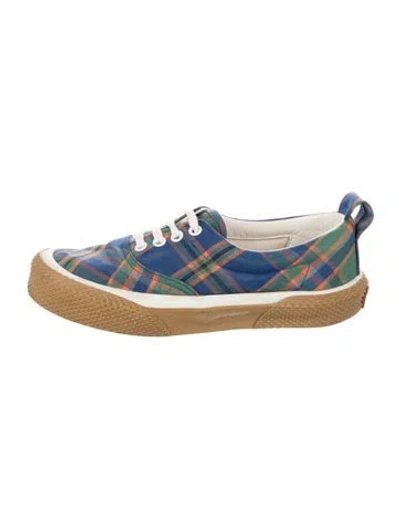 Pre-owned Celine Canvas Plaid Print Sneakers In Blue